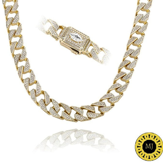 Heavy Solid 925 Sterling Silver Men's VVS1 Moissanite Diamonds Studded Cuban Chain,Icedout Rapper chain,12mm wide,Marquise Quality Box Clasp