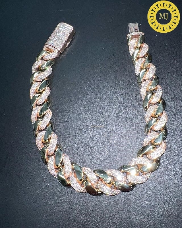 Heavy Quality | 15mm Icy Cuban Link Chain | VVS1 Quality Moissanite Diamond | 925 Sterling Silver | Gold Plated | Gift For Men and Women |