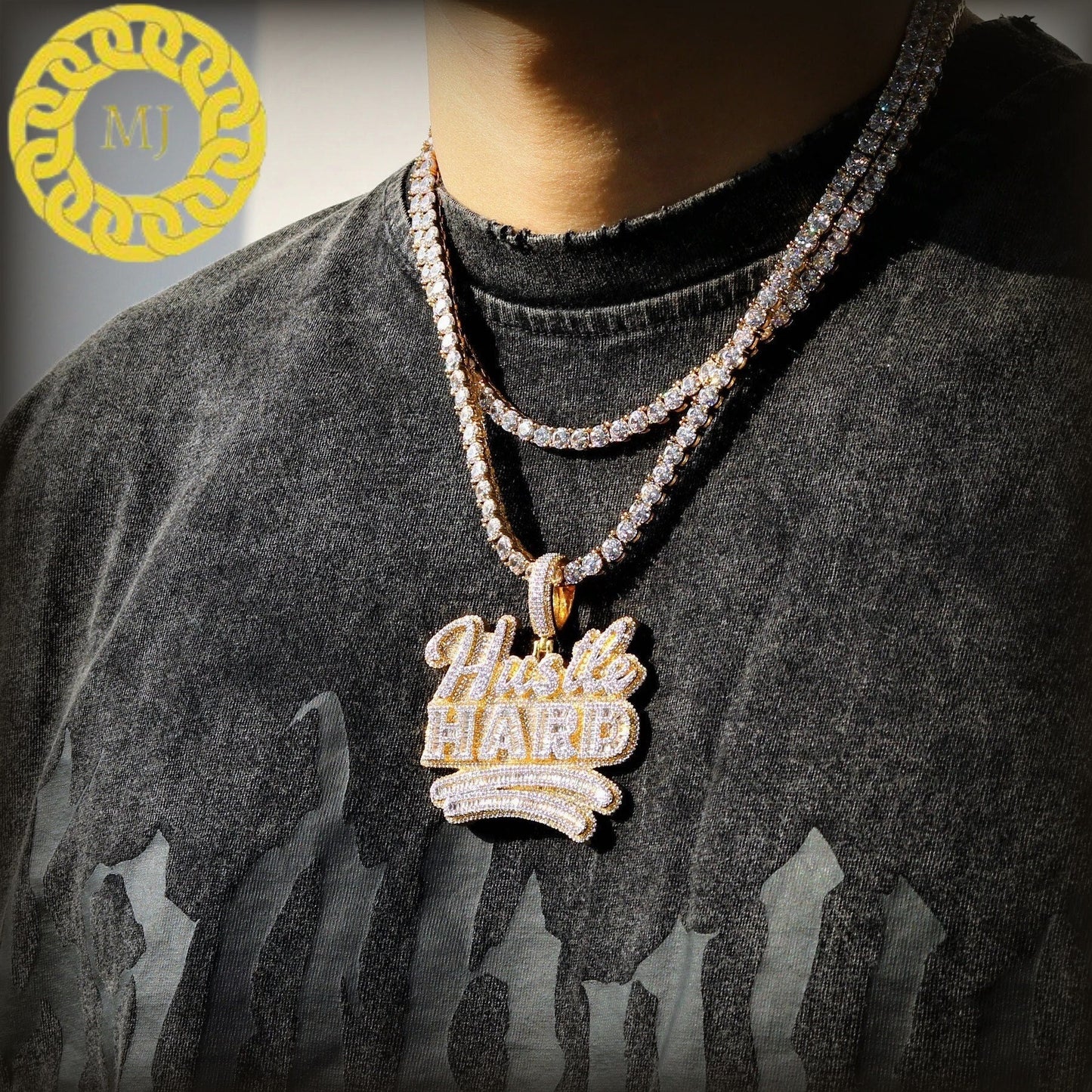 Baguette big hustle hard pendent NEW Hustle Hard Popular Name Pendant ,Iced Out Hip Hop Jewelry,Rap, Rapper, Diamond Covered Free Rope Chain