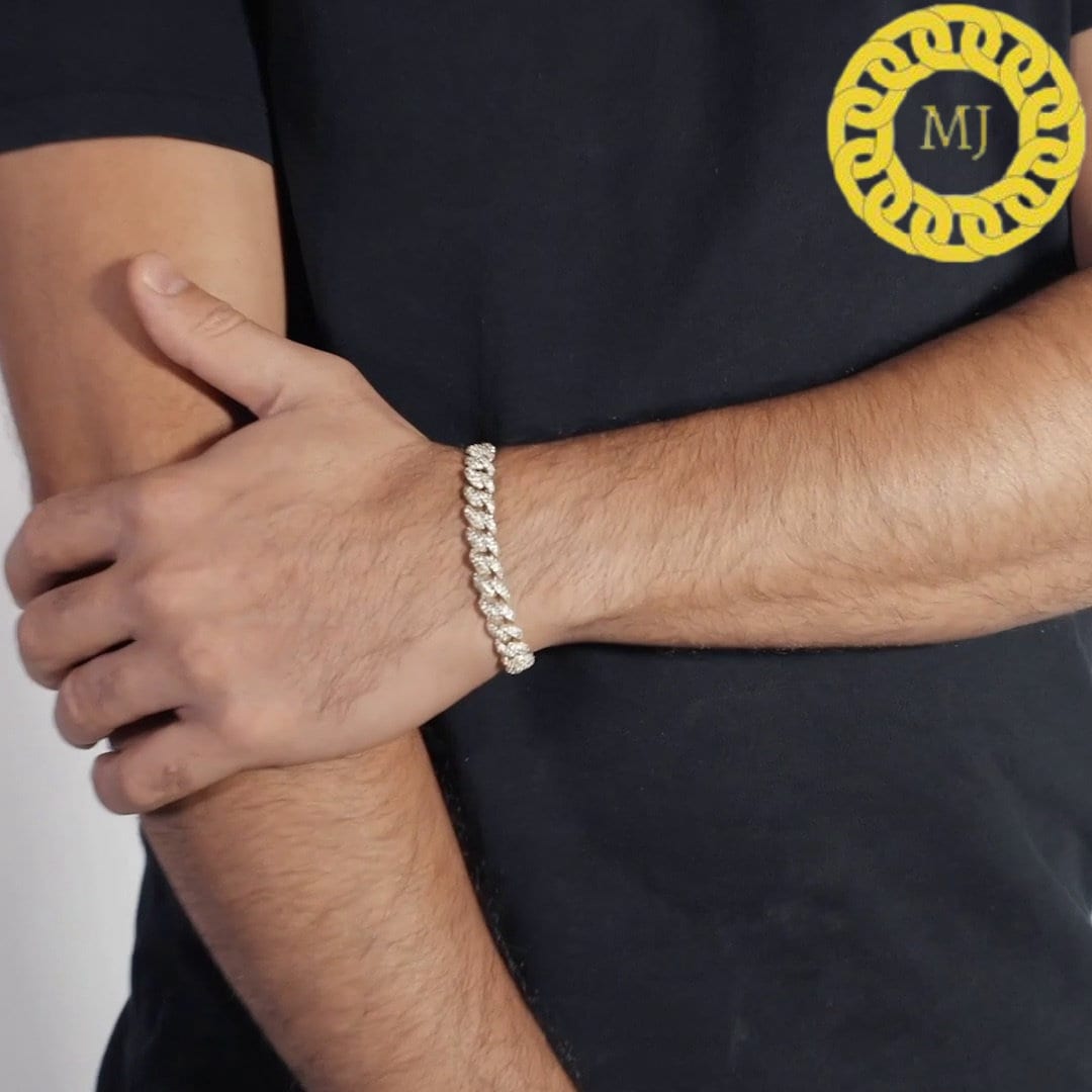 8.5mm Cuban Link Chain Iced Out Bracelet,Hip Hop Bling, Unisex Bracelet, Gift For Him/Her, Natural Moissanite Cuban Bracelet,Sterling Silver