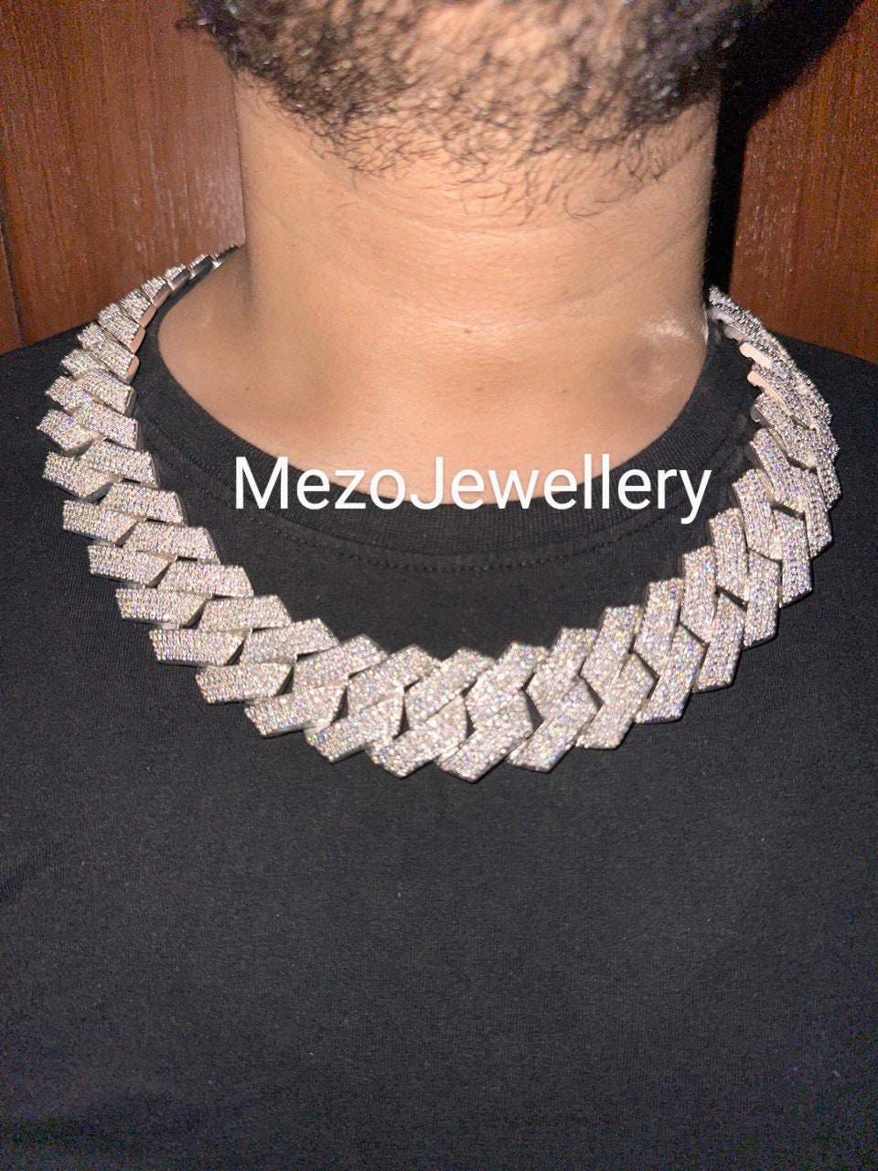 Heavy Solid 925 Sterling Silver Men's VVS1 Moissanite Diamonds Studded Cuban Chain,Icedout Rapper chains,35mm wide, Quality Box Clasp