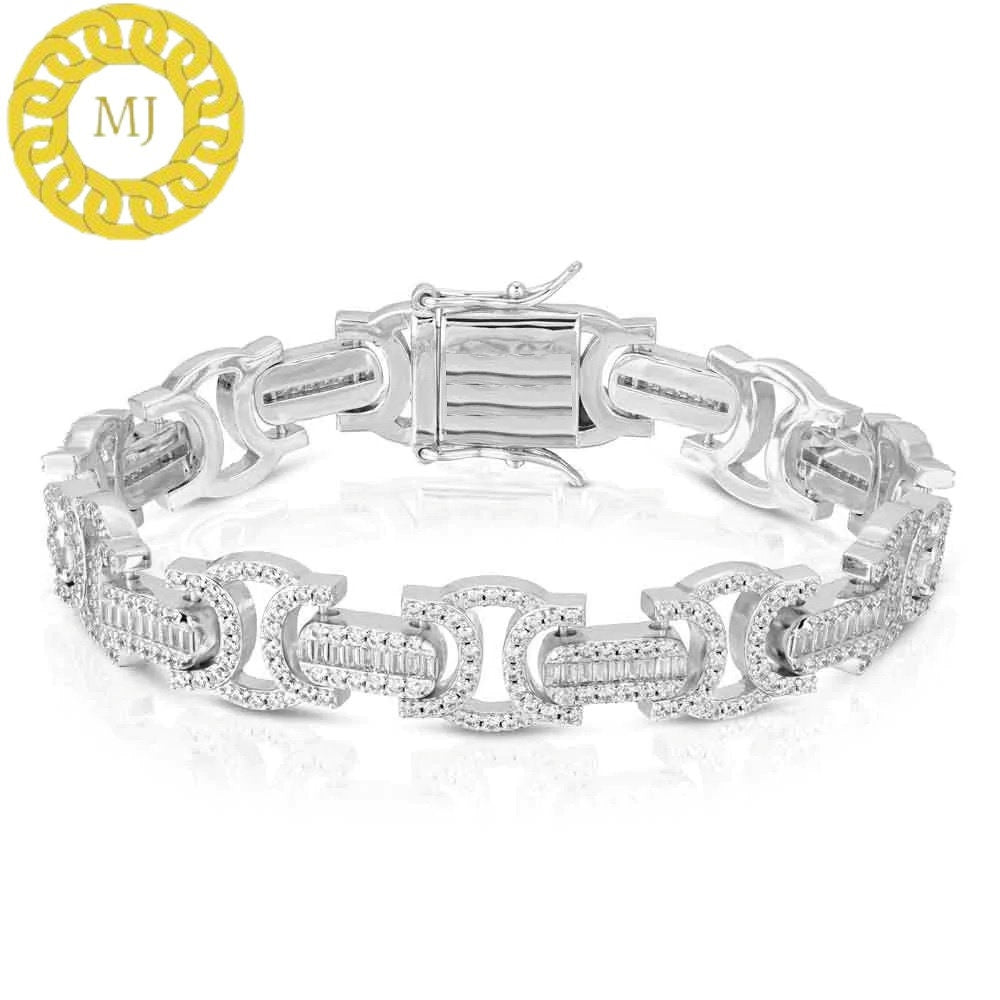 Heavy Solid 925 Sterling Silver | VVS1 Moissanite Diamonds Studded 15 mm flat Byzantine Bracelet | 18k Gold plated Iced Out Bracelet