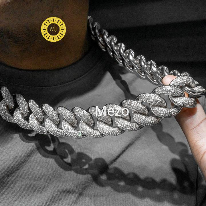 Heavy Solid 925 Sterling Silver Men's VVS1 Moissanite Diamonds Studded Cuban Chain,Iced Out Rapper chains,28mm wide, Quality Box Clasp