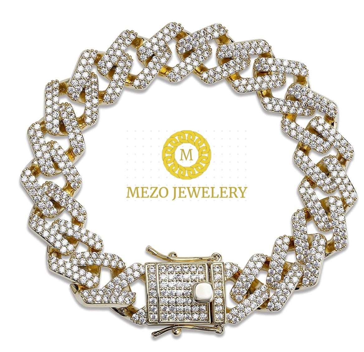 VVS1 Moissanite Diamond Cuban Bracelet Real 925 Silver Large Hip Hop Men's Prong Cuban Bracelet Iced Gold 14MM ,Best Gift For Him