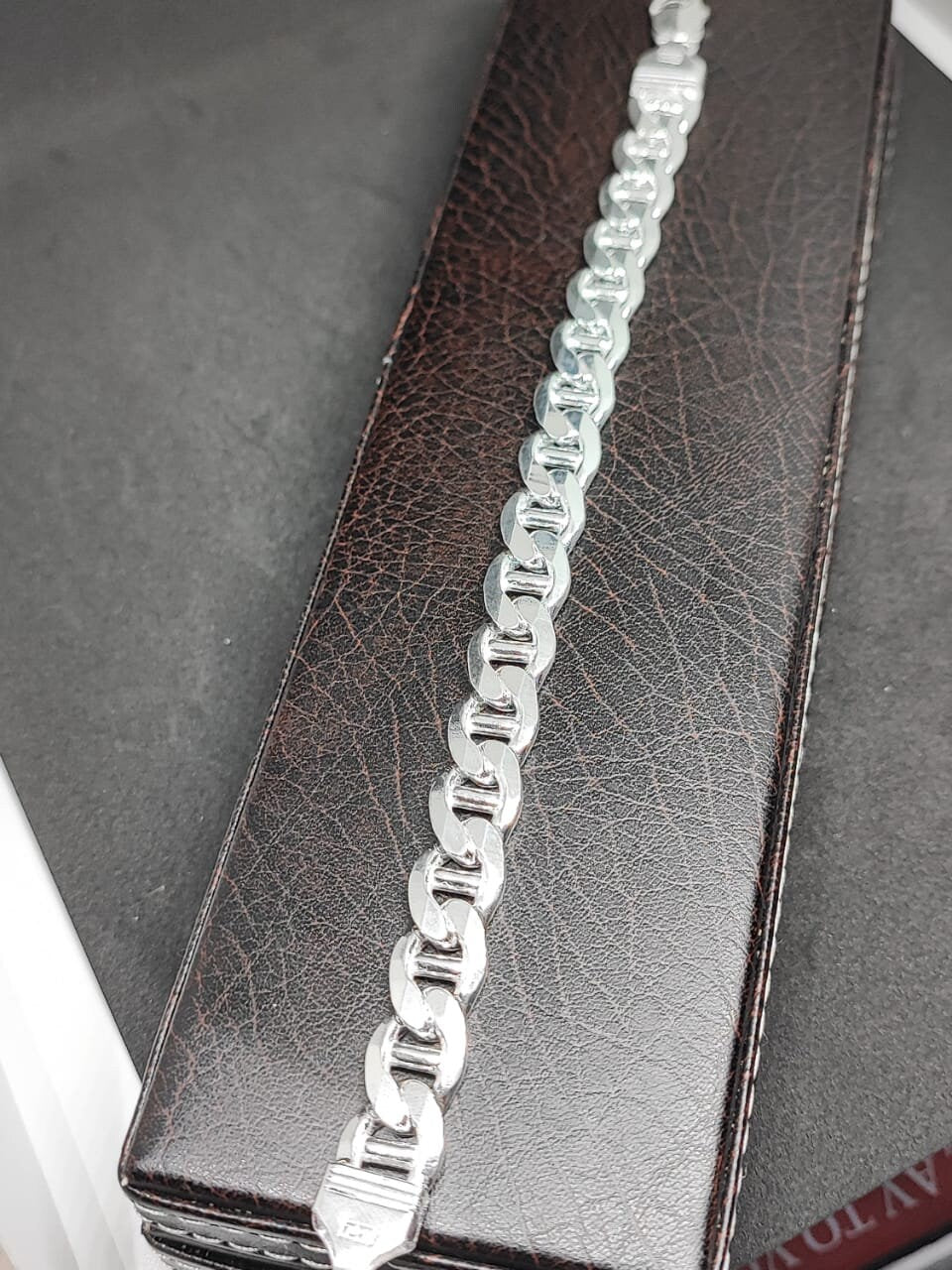 925 solid silver Mariner Bracelet , Mariner Link Bracelet, 11MM Width, Lobster Clasp, Adult Bracelet,C Cuban Bracelet