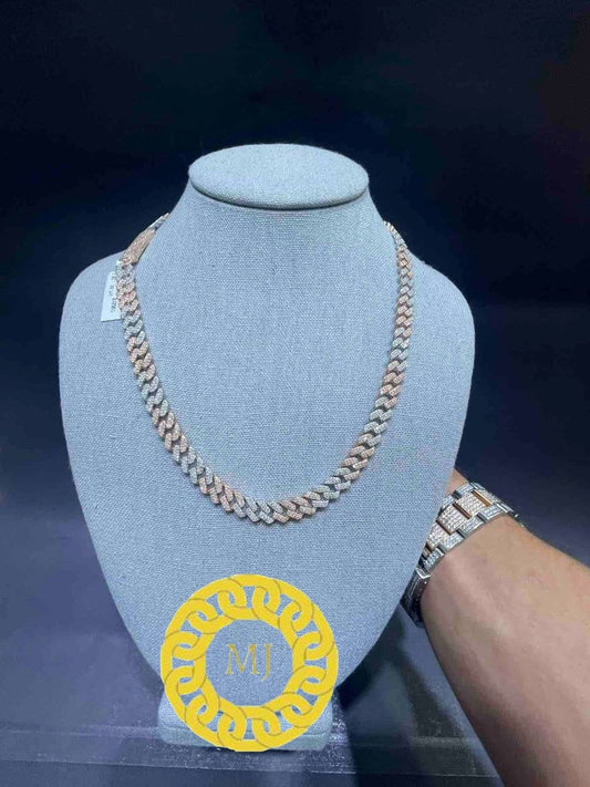 9 mm VVS Moissanite Diamond Prong Link Chain 925 Sterling Silver Cuban Link Necklace GRA Certificate VVS Clarity D Color Pass Diamond Tester