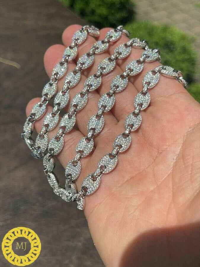 Moissanite VVS1 diamonds Solid 925 Sterling Silver Men's Mariner Puff Links Iced out Moissanite Chain-8mm wide 18-28" Inch" 18k Gold plated