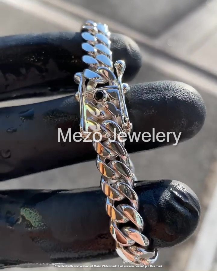 Cuban Link Bracelet with diamond on Clasp,Silver 925 Curb Link Bracelet,10mm Sterling Silver Cuban Link Bracelet,Men bracelet Women Bracelet