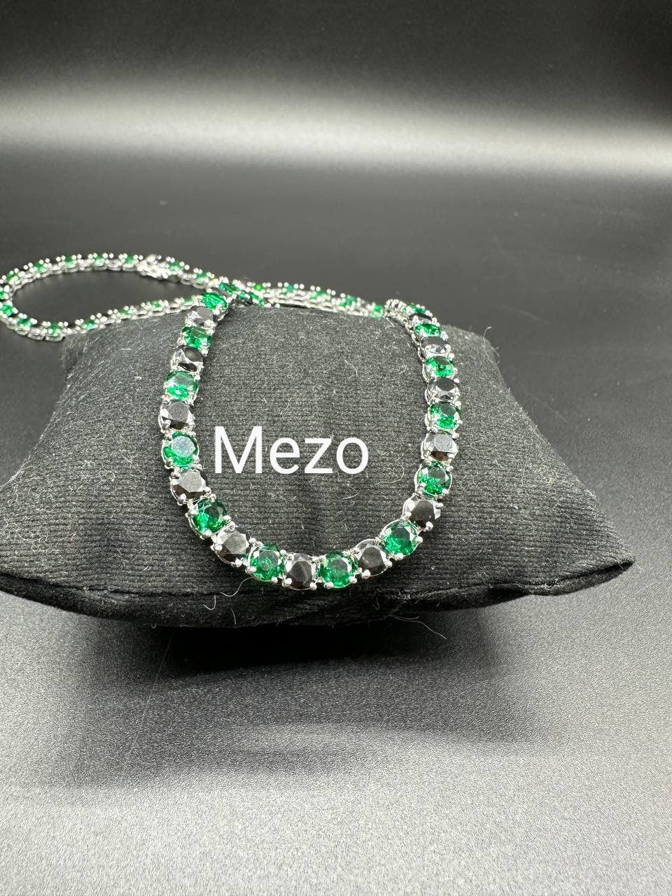 Emerald and black diamond Tennis Necklace,SOLID 14 k Gold Iced Out Tennis Chain Single Row 16"-30",Black and green unique Necklace