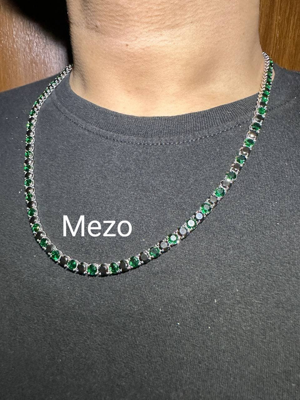 Emerald and black diamond Tennis Necklace,SOLID 14 k Gold Iced Out Tennis Chain Single Row 16"-30",Black and green unique Necklace