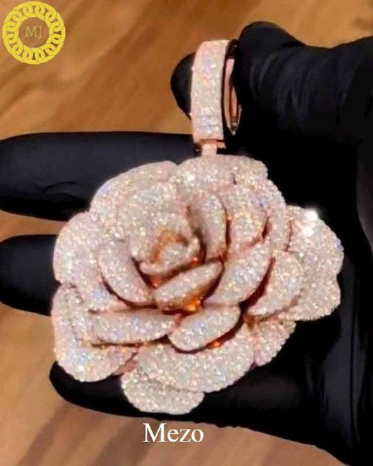 Rose Pendant | Diamond Rose Pendant | Flower Pendants | Moissonite Pendant | Iced Necklace | Rose Necklace | Hip Hop Chain | Iced Jewellery