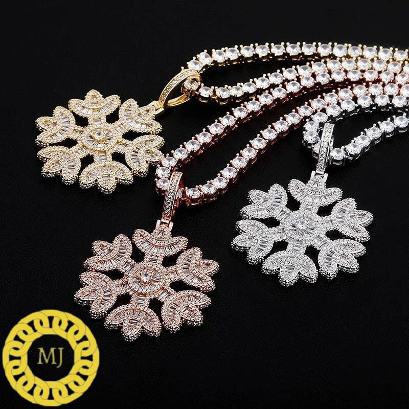925 Sterling Silver Moissanite Diamonds Fully Iced Out Snowflake Symbol Pendant/Hip Hop Jewelry/Customize Gift/Iced Out Pendant ,Snow flower