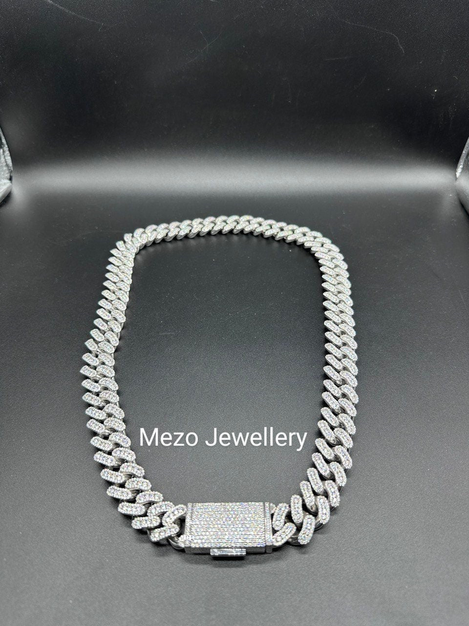 Heavy Solid 925 Sterling Silver Men's VVS1 Moissanite Diamonds Studded Cuban Chain,Icedout Rapper chains,18mm wide, Quality Box Clasp