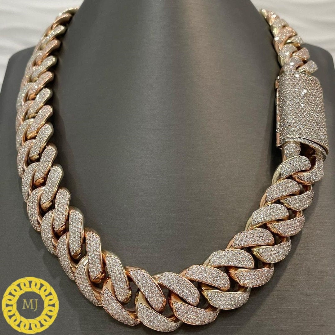 Heavy Solid 925 Sterling Silver Men's VVS1 Moissanite Diamonds Studded Cuban Chain,Icedout Rapper chains,20mm wide, Quality Box Clasp