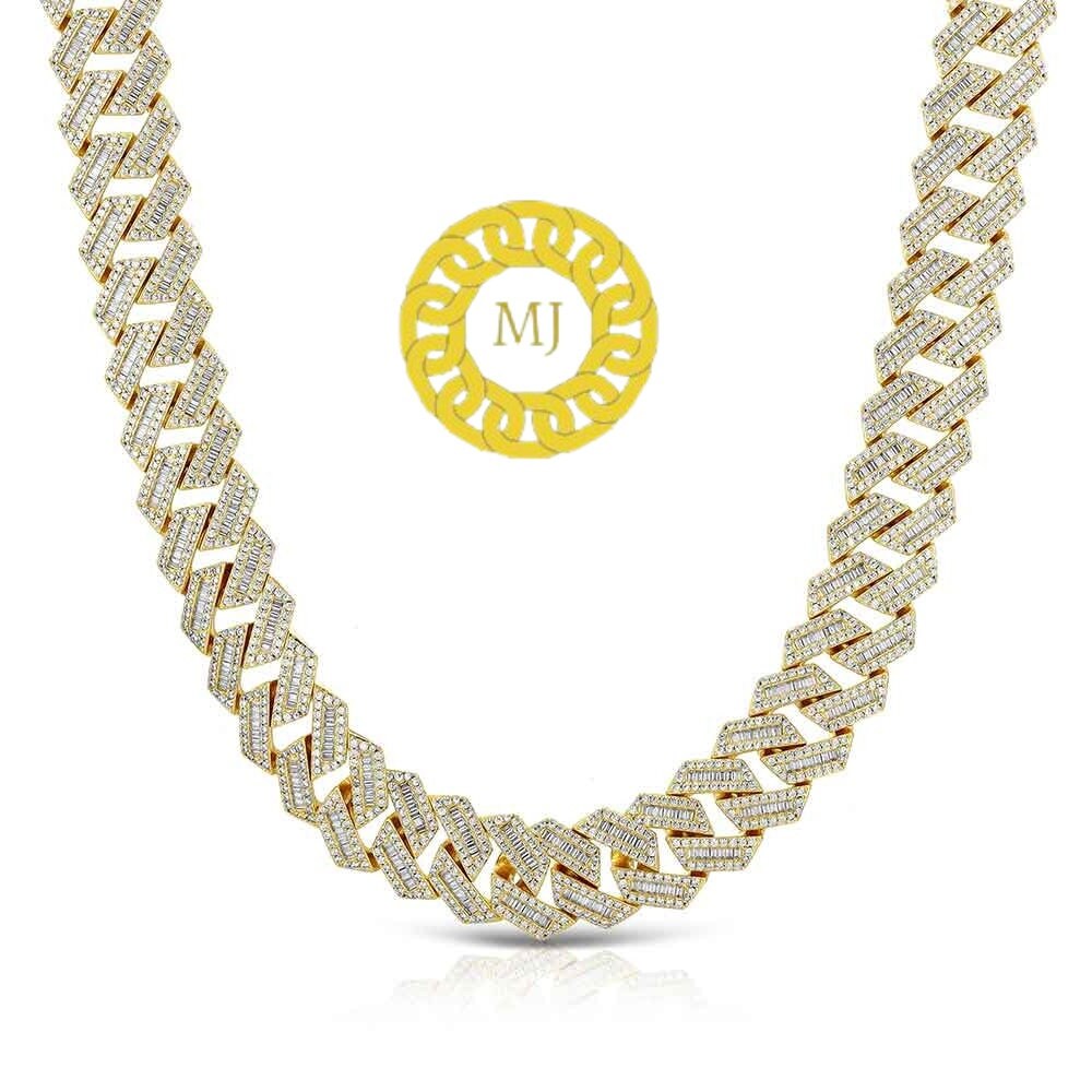 Heavy Solid 925 Sterling Silver Men's VVS1 Moissanite Baguette Studded Cuban Chain,Icedout Rapper chains,18mm wide, Quality Box Clasp