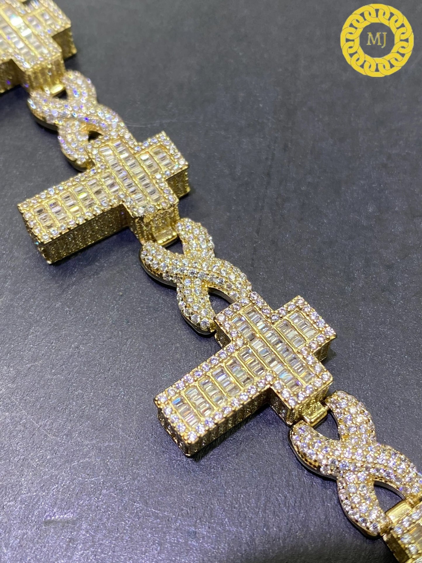 VVS1 Diamond Cross Bracelet | VVS1 Quality Baguette Moissanite Diamond | Pass Diamond Tester | Heavy Quality 925 Sterling Silver 6-8"
