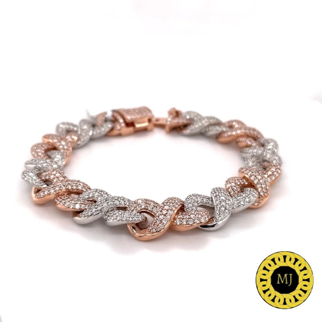 Ice VVS Clarity Moissanite Infinity Bracelet Rapper,Solid 14mm Bracelet, Iced out cuban link chain,icedout Diamond Bracelet, Hip hop jewelry
