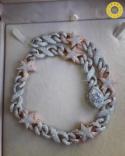 15mm Infinity Star Moissanite Chain/ Cuban Infinity Diamond Charm Chain/ Hip Hop Star Infinity Diamond Charm For men/ Hip Hop jewelry/ Gift