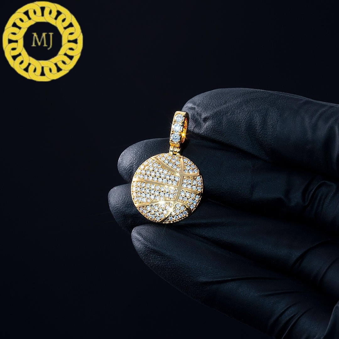 Iced out Basketball Pendant Charm Sports Pendant Iced Icy Basketball Silver pendant Hiphop Moissanite Diamond Pendant,basketball Pendants