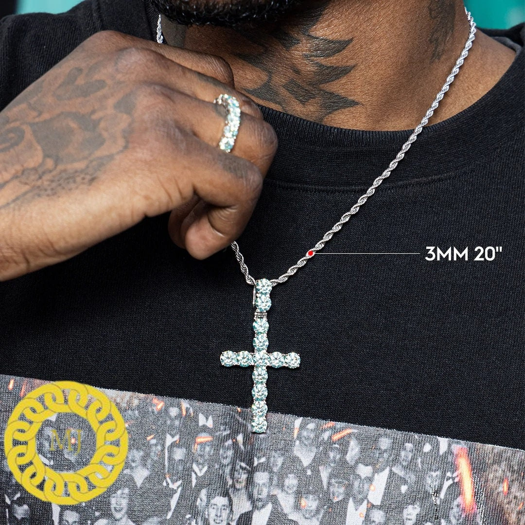 Men's Tennis Link Chain Necklace,Cross Necklace,925 Silver iced out Cross Necklace,Moissanite Diamond Cross Choker,ICY Necklace,Tennis Chain