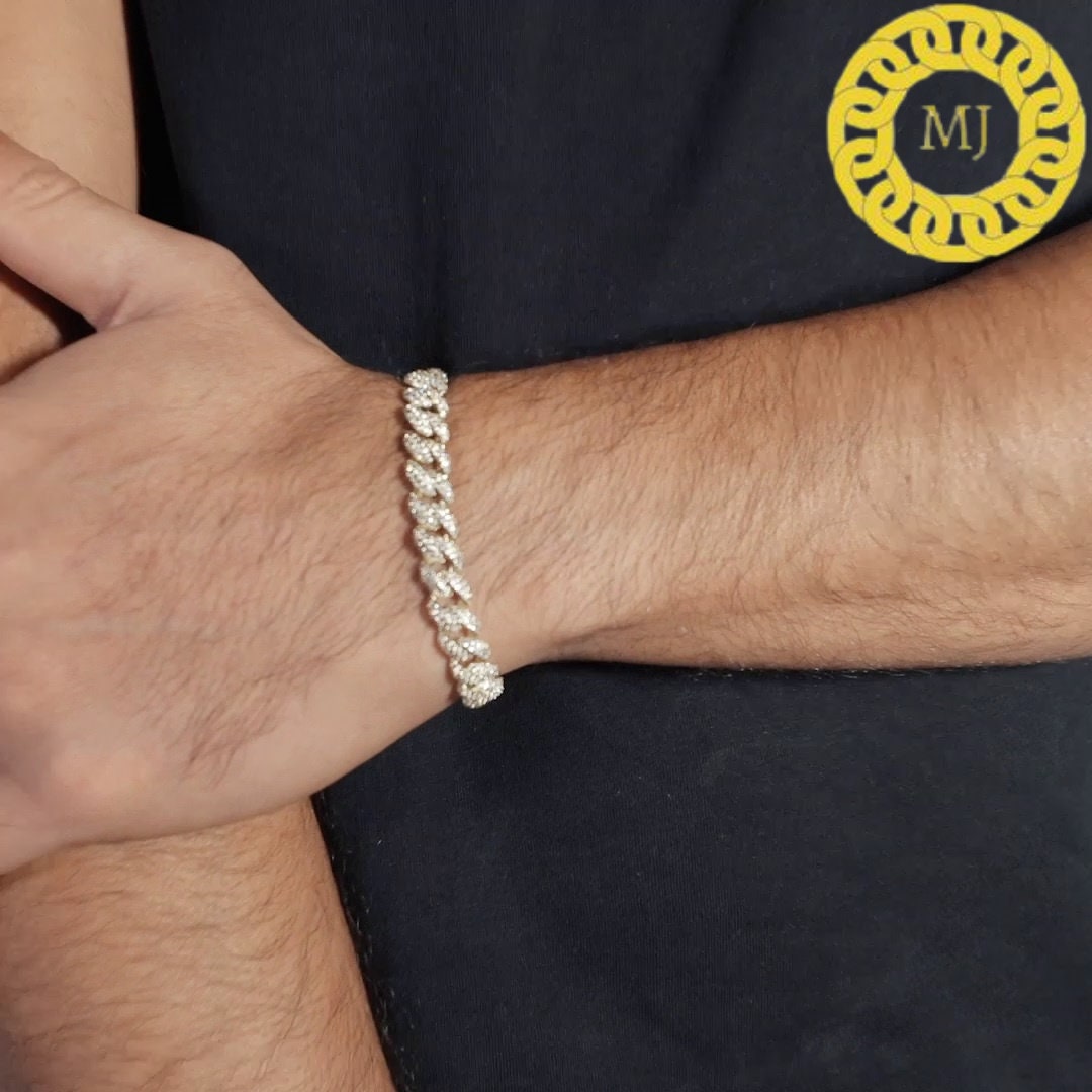 8.5mm Cuban Link Chain Iced Out Bracelet,Hip Hop Bling, Unisex Bracelet, Gift For Him/Her, Natural Moissanite Cuban Bracelet,Sterling Silver