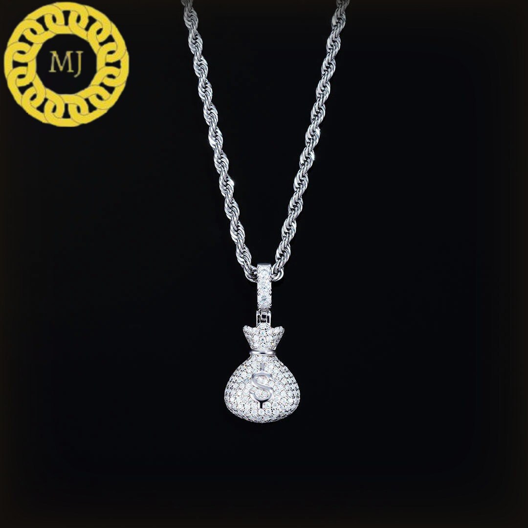 Moneybag Hip Hop Pendant Money Bag Pendant Charm MoneyBag Pendant Iced Money Bag Iced Moneybag Silver Gift Hiphop Moissanite Diamond Pendant