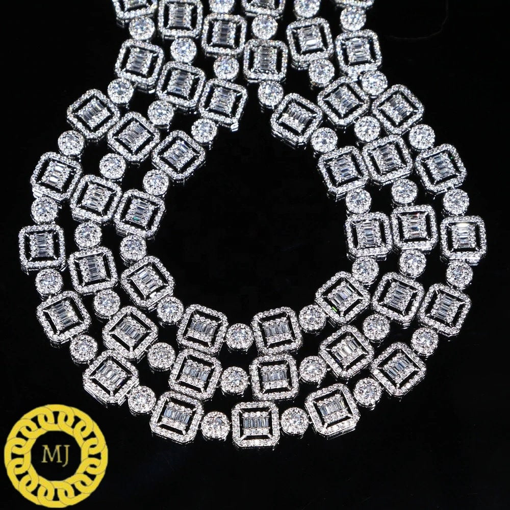 8mm NEW Style Cushion square Tennis Necklace Iced Out Tennis Chain VVS1 moissanite Stones Hip Hop Bling Rapper ,925 Silver Necklace
