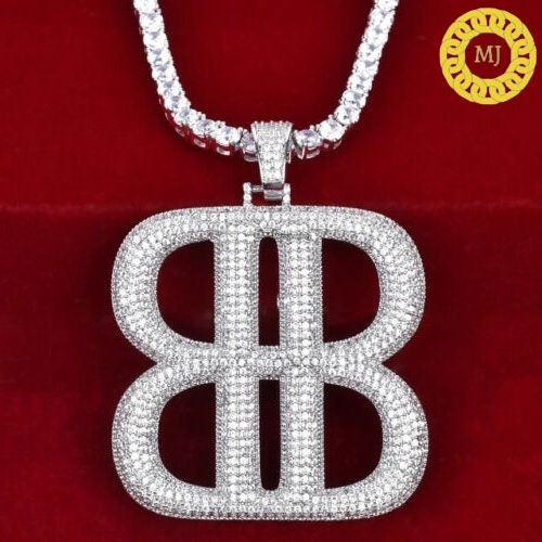 925 Silver Icy "BB" Moissanite Diamond, Iced Out "BB" Moissanite Diamond Pendant,Streetstyle Diamond Pendant,Dope Moissanite Diamond Jewelry