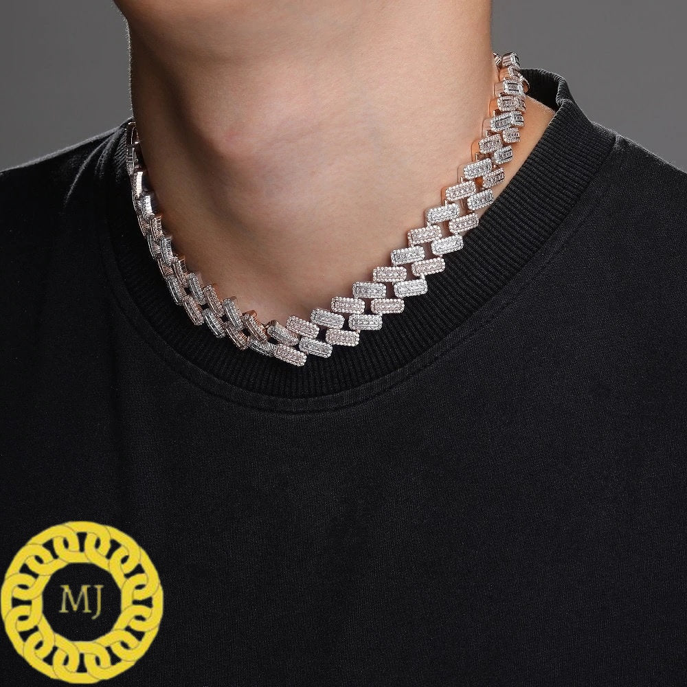 Heavy Solid 925 Sterling Silver Men's VVS1 Moissanite Baguette Studded Cuban Chain,Icedout Rapper chains,20mm wide, Quality Box Clasp