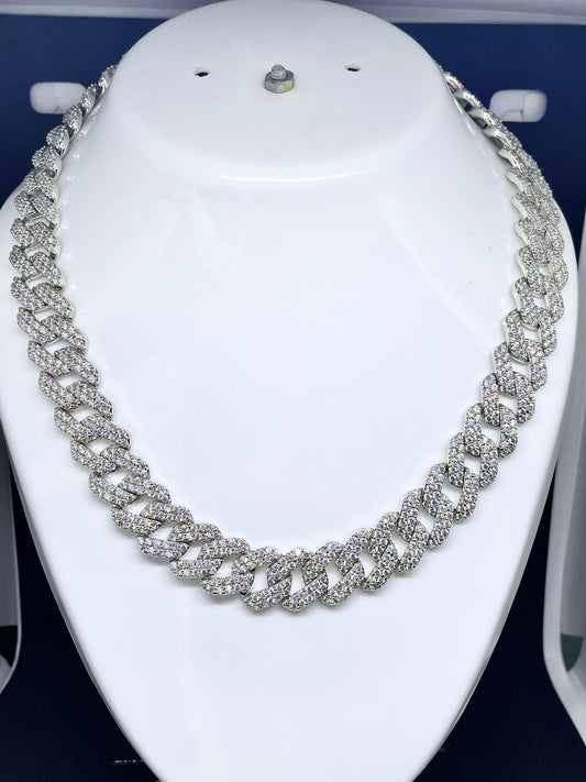 14MM VVS1 Moissanite Diamond Miami Cuban Chain With 14k White Gold Finished In Sterling Silver 925 , 16 - 26'' ,Pass The Diamond Tester