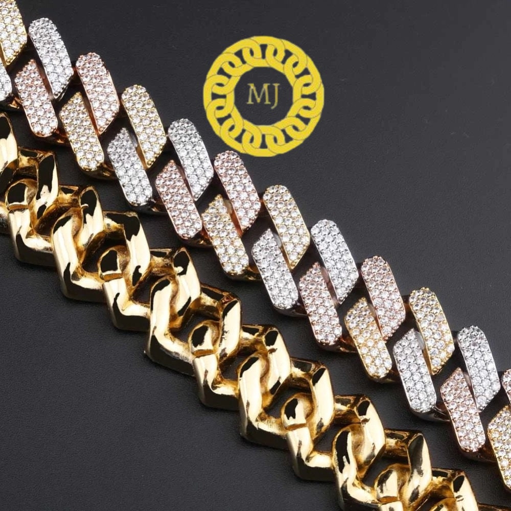Heavy Solid 925 Sterling Silver Men's VVS1 Moissanite Diamonds Studded Cuban Chain,Icedout Rapper chains,20mm wide, Quality Box Clasp