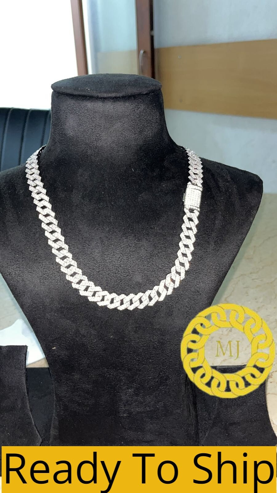 12MM VVS1 Moissanite Diamond Miami Cuban Chain With 14k White Gold Finished In Sterling Silver 925 , 20'' ,Pass The Diamond Tester
