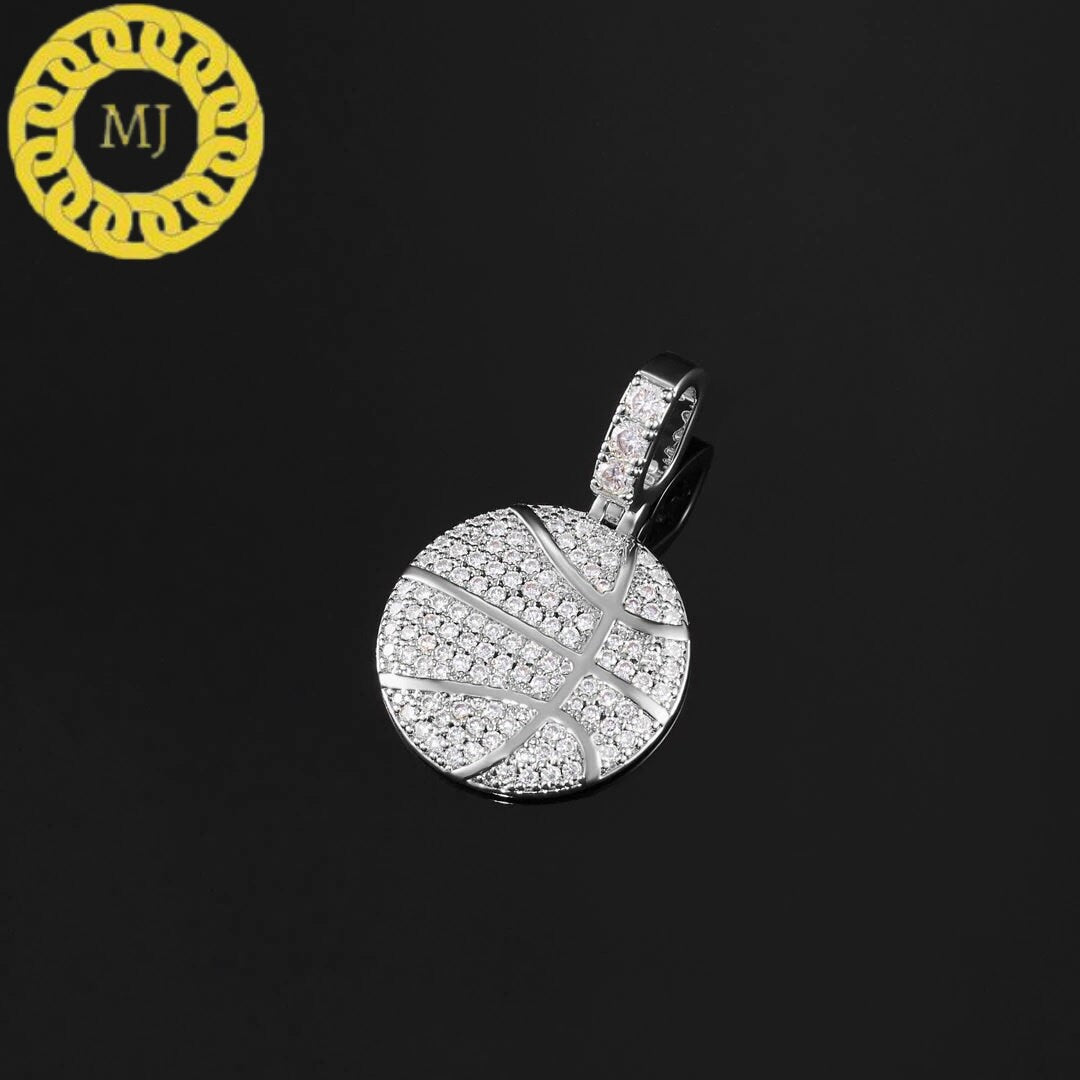 Iced out Basketball Pendant Charm Sports Pendant Iced Icy Basketball Silver pendant Hiphop Moissanite Diamond Pendant,basketball Pendants