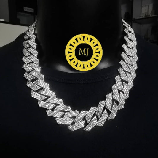Moissanite Iced Out Prong Miami Cuban Curb Chain,26 mm Miami Curb Necklace,925 Silver Iced Out Miami Curb Chain, Diamond Moissanite Chain