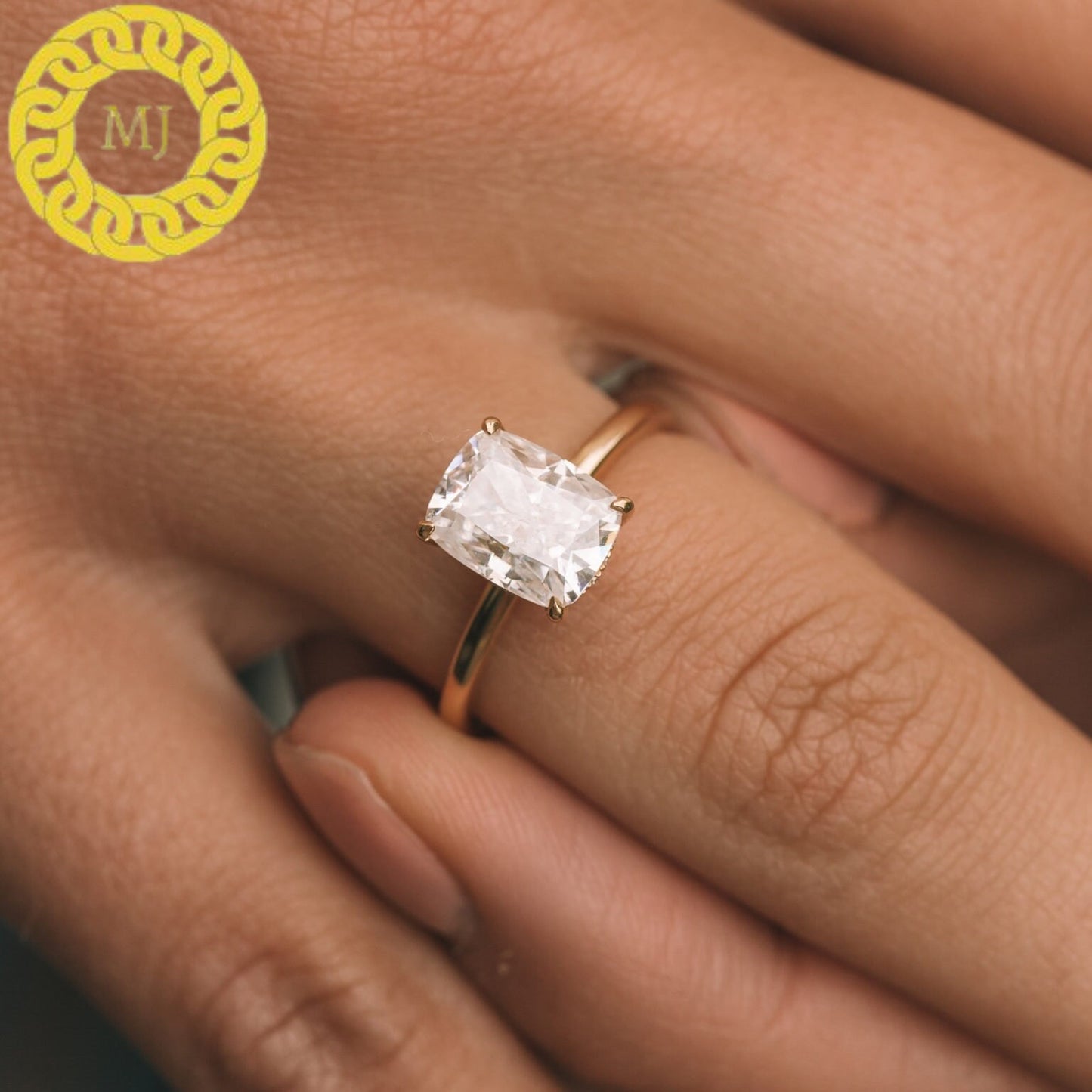 Cushion Cut Moissanite diamond Engagement Ring, Cushion Cut Ring, Sterling Silver & Gold Bridal Ring, Diamond Promise Ring, Anniversary Ring