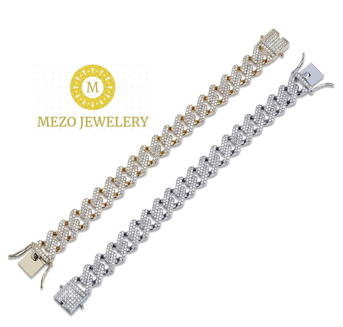 VVS1 Moissanite Diamond Cuban Bracelet Real 925 Silver Large Hip Hop Men's Prong Cuban Bracelet Iced Gold 14MM ,Best Gift For Him