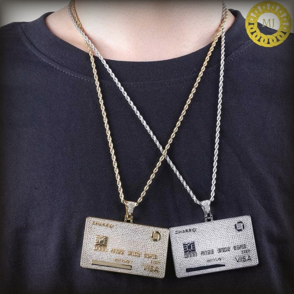 HIP HOP PENDANT,Moissanite Pave Diamond Hip hop Credit Card Pendant, Sterling Silver Hip Hop Pendant , Mens Hip Hop Pendant , Git For Him