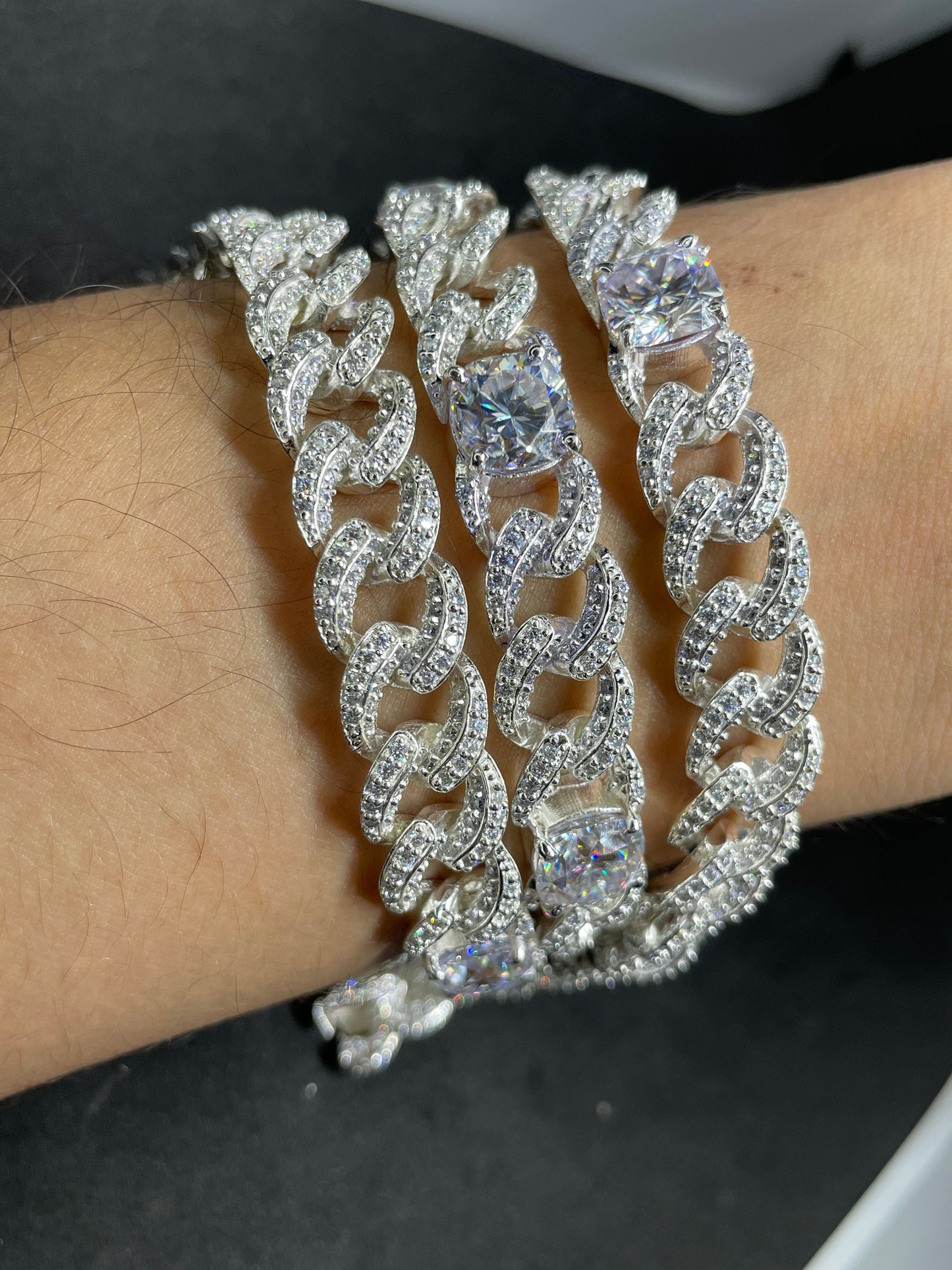 Heavy Solid 925 Sterling Silver Men's VVS1 Moissanite Diamonds Studded Cuban Chain,Icedout Rapper chains,10mm wide,Quality Clasp,Cushion