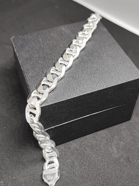 925 solid silver Mariner Bracelet , Mariner Link Bracelet, 11MM Width, Lobster Clasp, Adult Bracelet,C Cuban Bracelet
