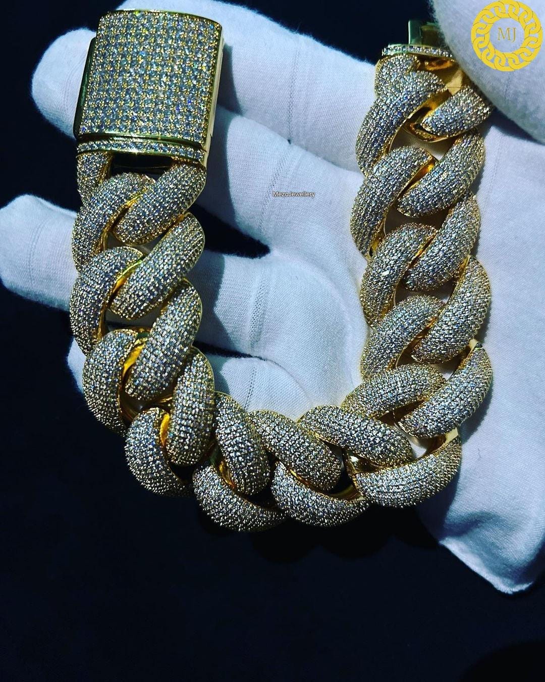 Heavy Solid 925 Sterling Silver | VVS1 Moissanite Diamonds Studded |Curb Bracelet-22mmwide 6-9 Inch" | 18k Gold plated Iced Out Bracelet