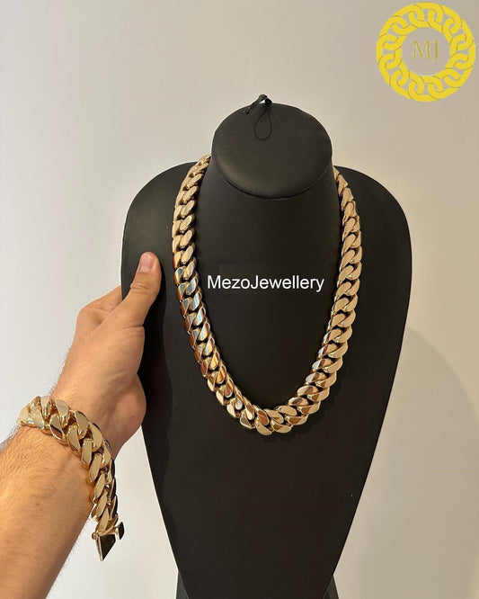 22mm Cuban link chain Men's Heavy Solid 925 Sterling Silver Miami Cuban Link Chain,14 kt Gold Plated,18"-28"Inch with Fine quality Box Clasp