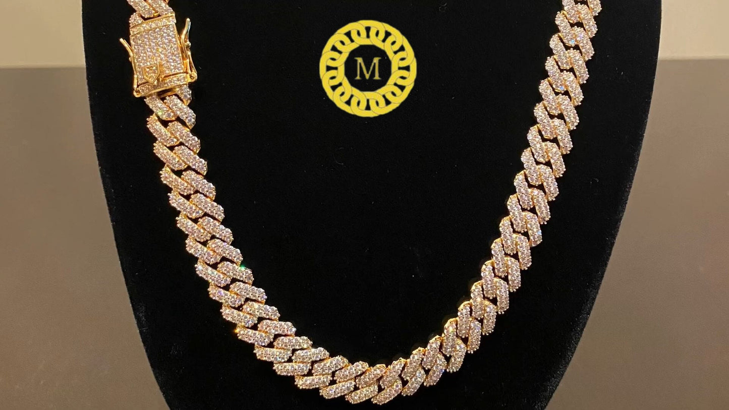 12MM VVS1 Moissanite Diamond Miami Cuban Chain With 14k White Gold Finished In Sterling Silver 925 , 16 - 26'' ,Pass The Diamond Tester