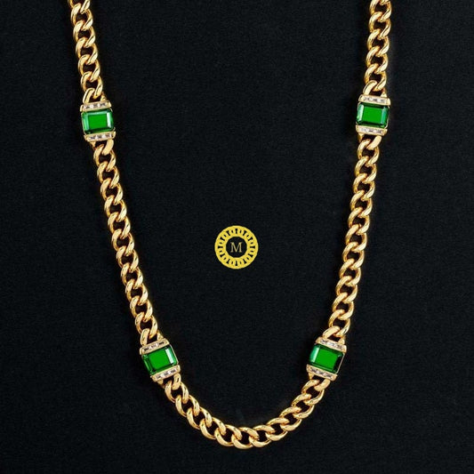 8mm Emerald Moissanite Miami Cuban Link Chain | Solid 925 Sterling Silver |Green hop hop Chain  | GRA certified VVS1 D Colour