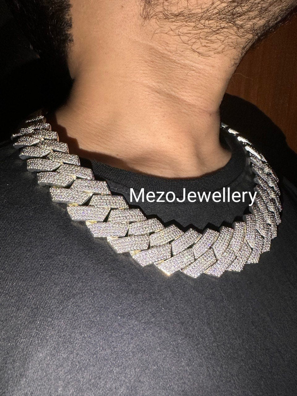 Heavy Solid 925 Sterling Silver Men's VVS1 Moissanite Diamonds Studded Cuban Chain,Icedout Rapper chains,35mm wide, Quality Box Clasp