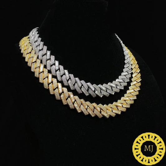 17MM VVS1 Moissanite Icedout baguette Cuban Chain With 14k White Gold Finished In Sterling Silver 925, 16 - 28'',Pass The Diamond Tester