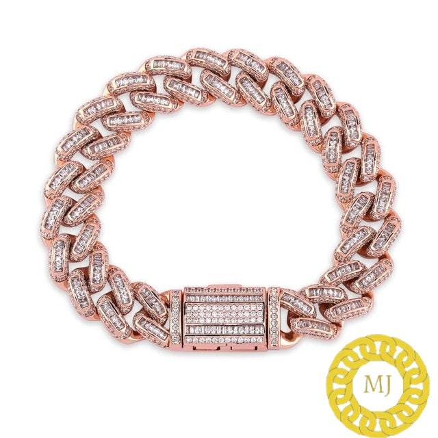 Men's Unique Custom Made Iced Out Baguette Solid 925 Sterling Silver Bracelet , 14 mm Miami square Moissanite diamond Bracelet,icedout