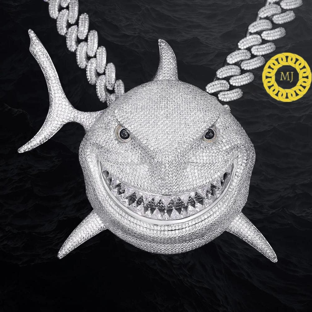 Iced Out Shark Pendant Necklace Gifts for Him,Hip Hop Jewelry Icy Shark Necklace With Cuban Chain,VVS Moissanite Shark Necklace Choker Charm