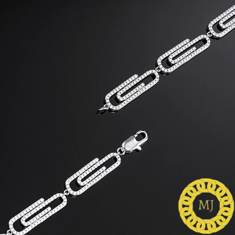 Heavy Solid 925 Sterling Silver Men's VVS1 Moissanite Diamonds Studded Paper clip Chain,Icedout Rapper chains,8mm wide,Icy Hiphop chain