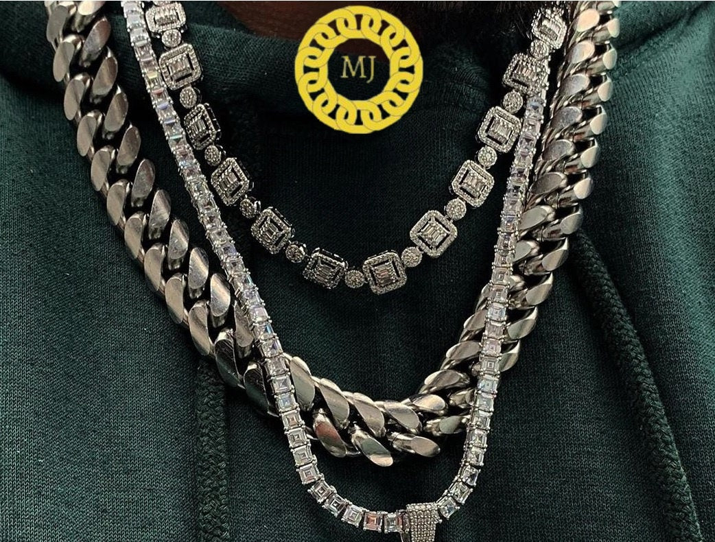 8mm NEW Style Cushion square Tennis Necklace Iced Out Tennis Chain VVS1 moissanite Stones Hip Hop Bling Rapper ,925 Silver Necklace