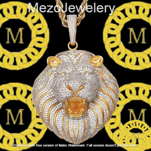Sterling Silver 925 Fully Iced Out Lion Head Moissanite Pendant, Men's Hip hop pendant , VVS1 D colour Moissanite